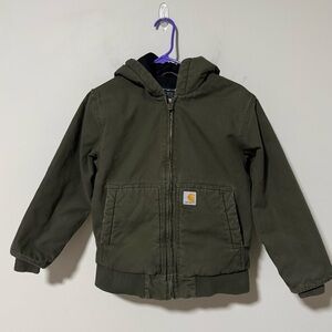 Carhartt Youth Boy Canvas Full-Zip Hooded Jacket Green Size 10-12 Quilted inside